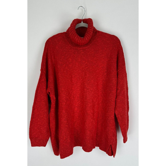 J Jill Womens Cabin Tweed Knit Sweater Turtleneck Chili Multi Red Large NWT - Picture 6 of 15